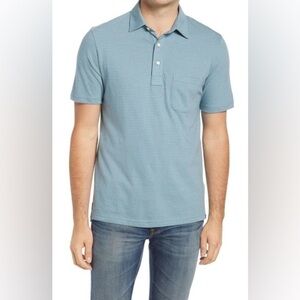 Faherty Isle Feeder Stripe Short Sleeve Polo Shirt In Navy/ Teal Sz L